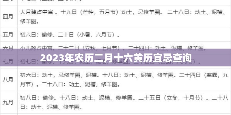 2023年农历二月十六黄历宜忌查询