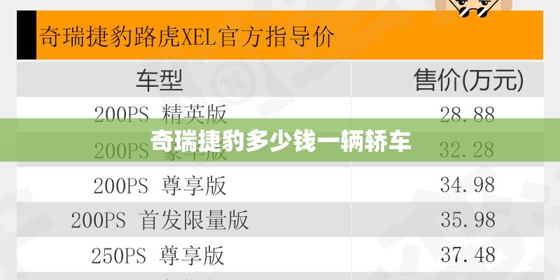 奇瑞捷豹多少钱一辆轿车